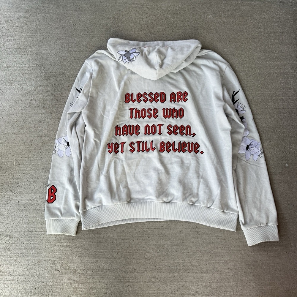 Only The Blind Hoodie XL White Embroidered Logo "Blessed Are Those" Graphic